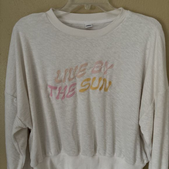 Old Navy Live By The Sun Crop Sweatshirt Medium Lightweight Terrycloth Pullover - Picture 2 of 8